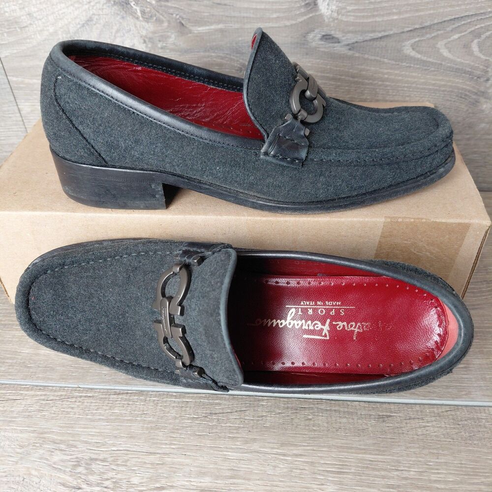Salvatore Ferragamo Loafer Women 5.5 Black Suede Gancini Bit Italian Luxury Shoe
